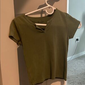 Brandy Melville Khaki V-Neck Short Sleeve Tee